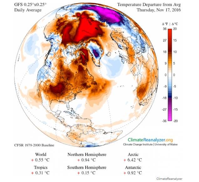 Global temperature as of Nov. 17