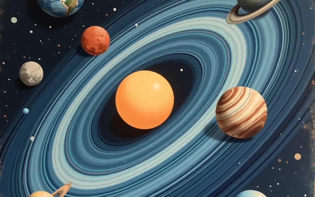 The eight planets arranged by distance from the Sun in the solar system