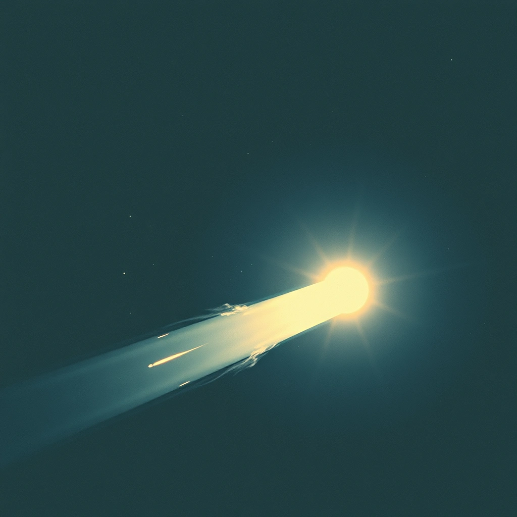 A comet with a bright coma and tail pointing away from the Sun