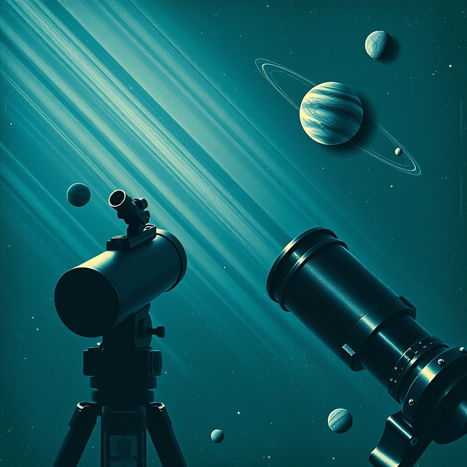 View through a telescope showing icy objects in the Kuiper Belt beyond Neptune